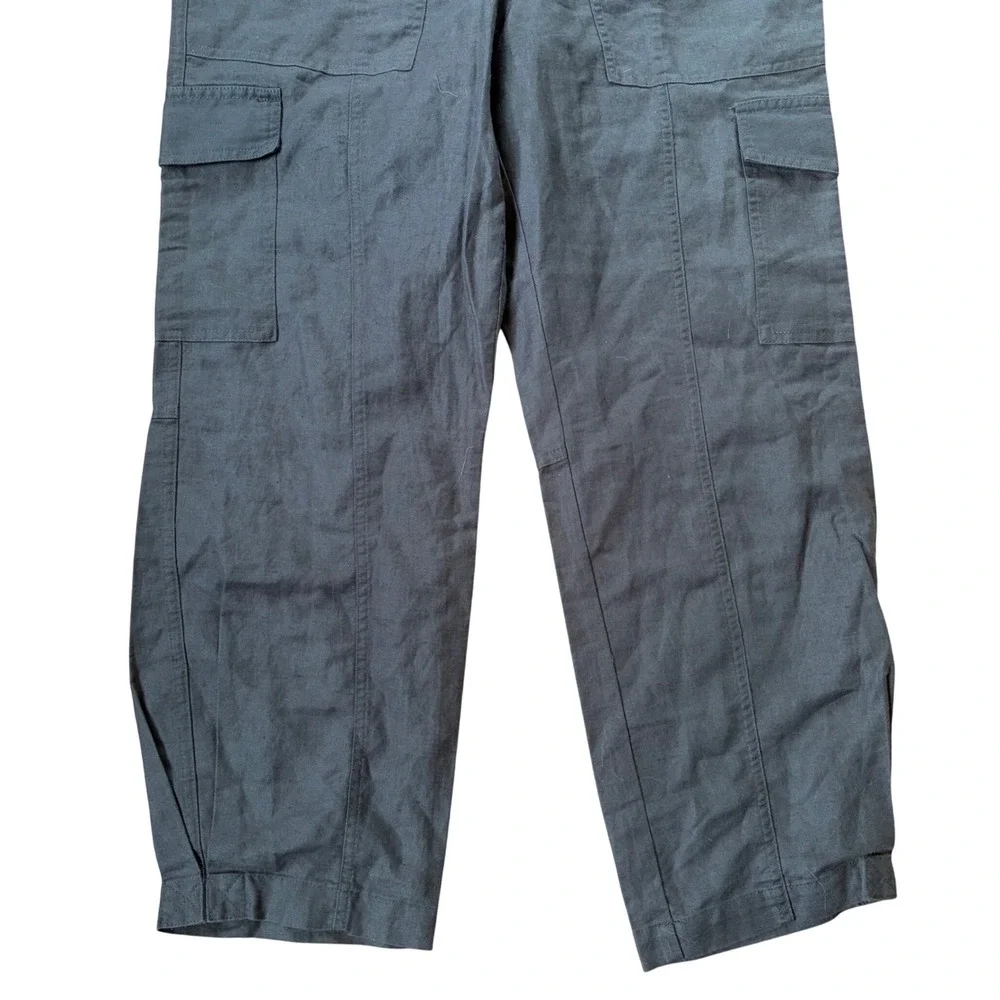 NWT Quince Organic Cotton Linen Ankle Cargo Pants D-Ring Belt Olive Green Medium
